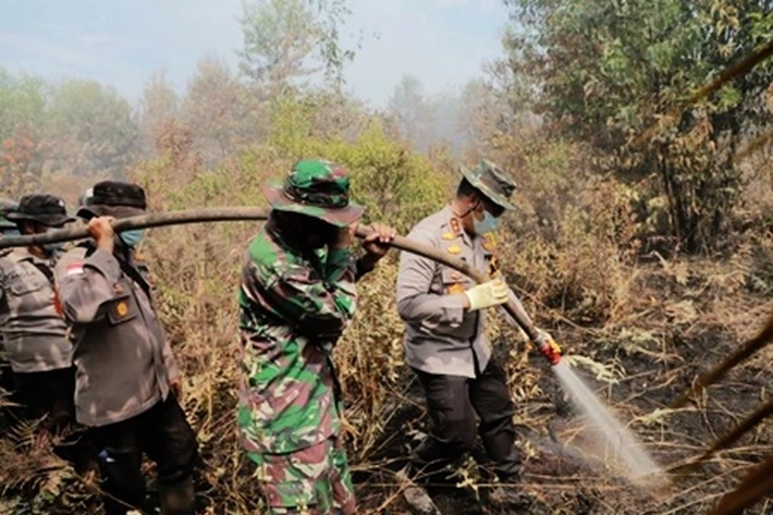 Kapolda Riau Padamkan Api Karhutla di Pulau Merbau dan Bengkalis