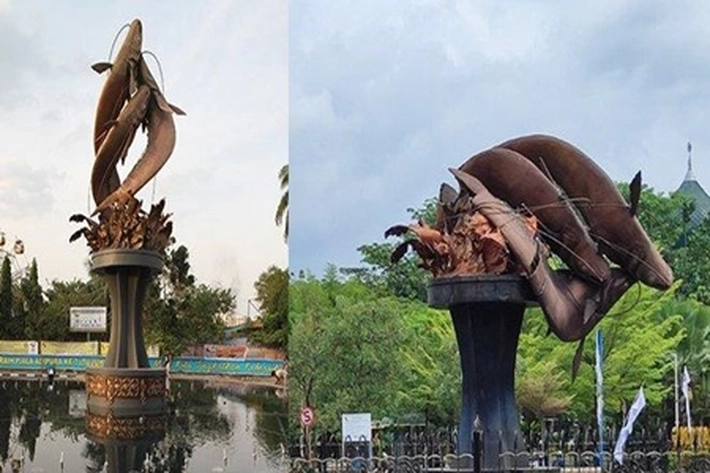 Tugu Ikan Selais Patah yang Butuhkan Waktu Perbaikan 1 Bulan Lebih