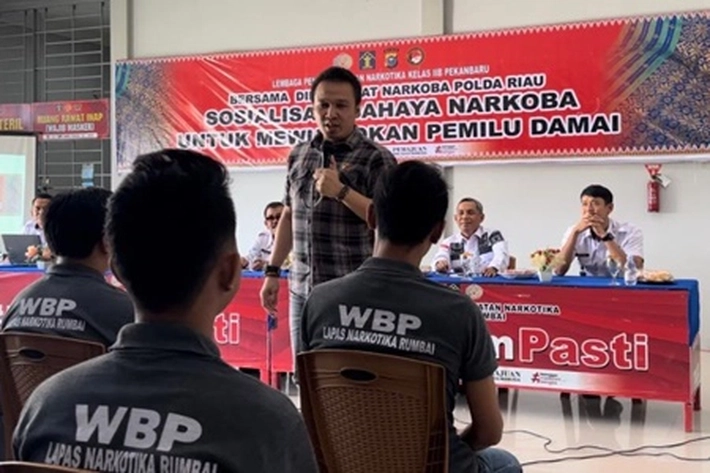 Ditresnarkoba Polda Riau Lakukan Pendinginan Pemilu Damai, 'Sekaligus Kampanye Anti-Narkotika di Lapas Rumbai'