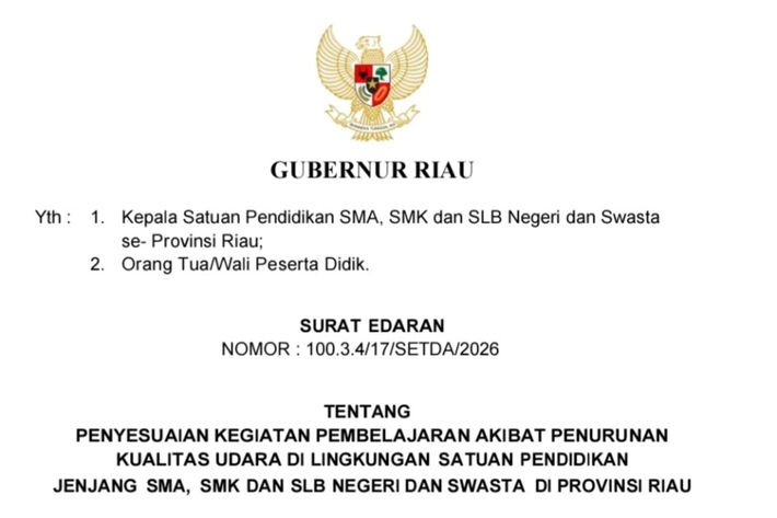 Pemprov Riau Keluarkan Surat Edaran Belajar Jarak Jauh Bagi Siswa SMA/SMK dan SLB